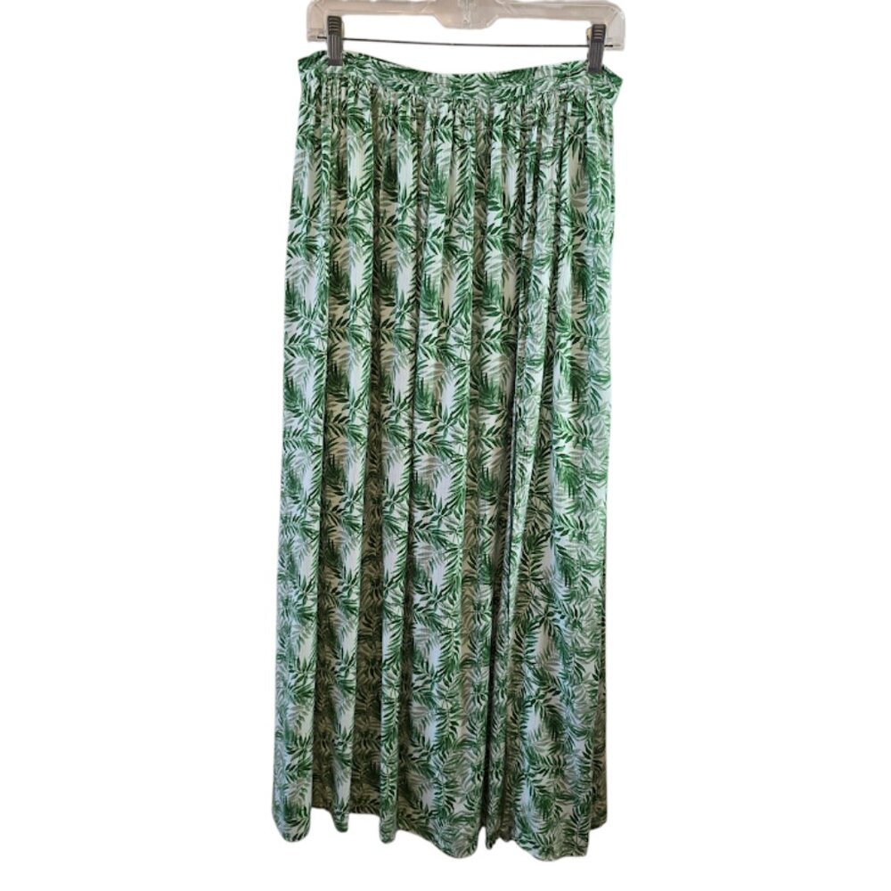 MI AMI GREEN FLORAL TROPICAL PRINT  MAXI SKIRT FRONT SLIT LINED SIZE MEDIUM